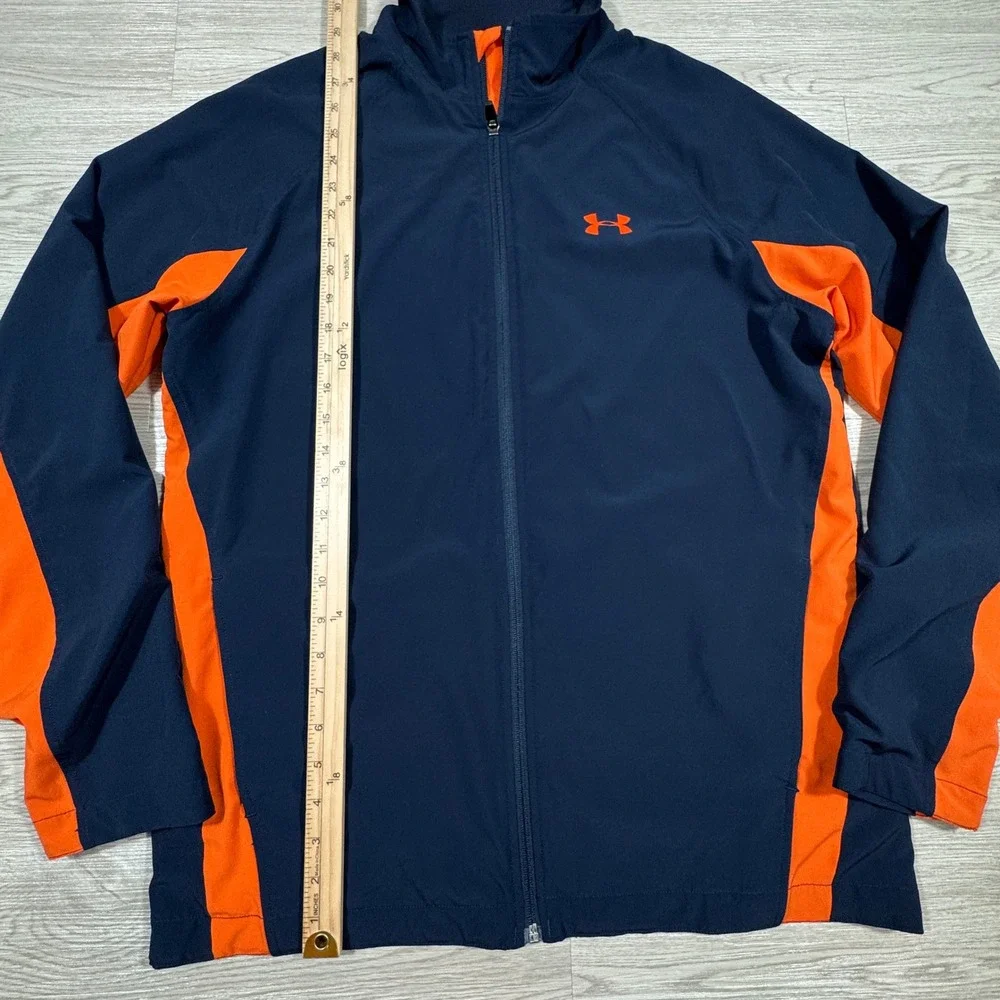 Under Armour Mens Track‎ Jacket Navy Blue Orange Large Full Zip Windbreaker Coat